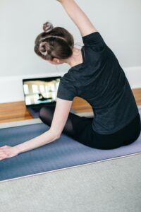 Woman doing workout on computer